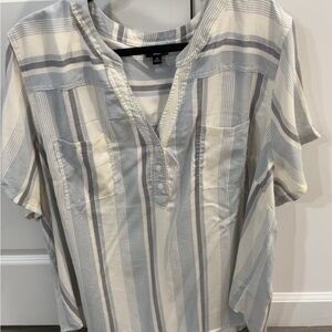 Harper Gray and Cream Striped Top